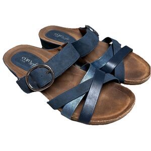 EuroSoft by Sofft Genalyn Slide Sandals Womens 9.5 Blue Metallic Strappy Comfort